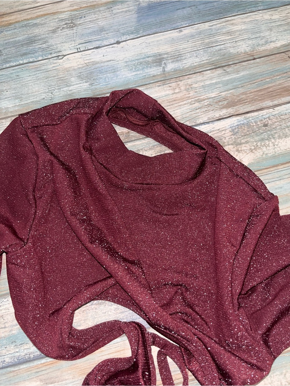 NWT Savage X Fenty Burgundy Shimmer Cutout Long Sleeve Bodysuit Small - Picture 7 of 7